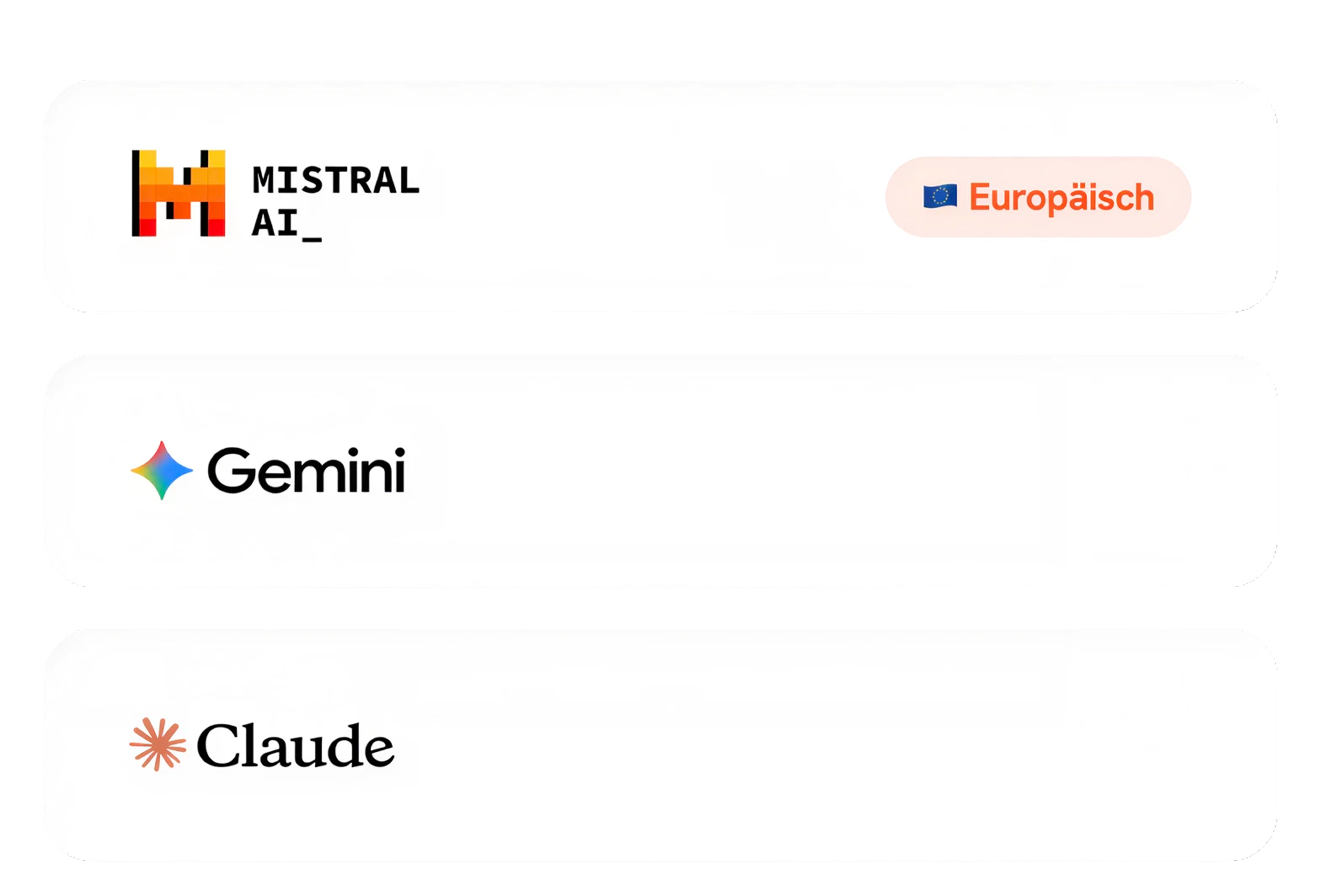 Unterstützte KI-Modelle: Mistral (Europäisch), Gemini, Claude
